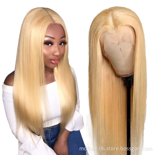 Wholesale Raw Virgin Cuticle Aligned Brazilian Blonde Lace Frontal Wig Human Hair 613 transparent Lace Front Wigs With Baby Hair